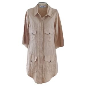 NWOT Linen Shirt Dress Tunic 3/4 Sleeve Pockets S Lagenlook
